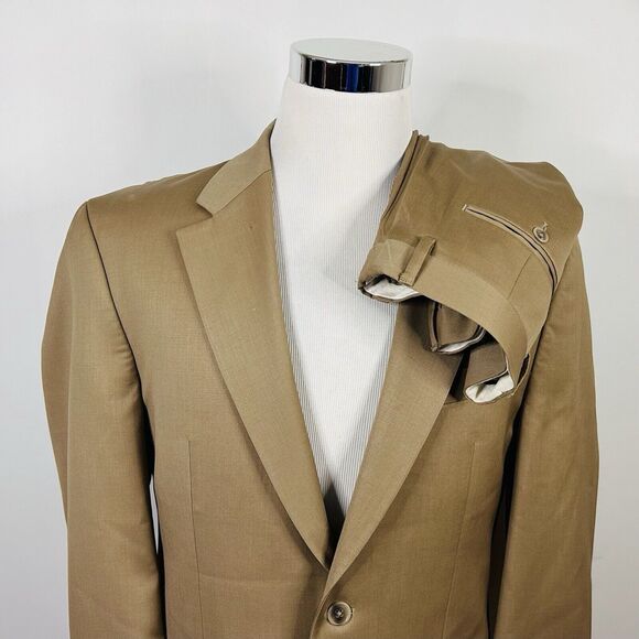 Chaps 40R Suit 32x28 Flat Front Beige 100% Wool Two Button Lined Vented